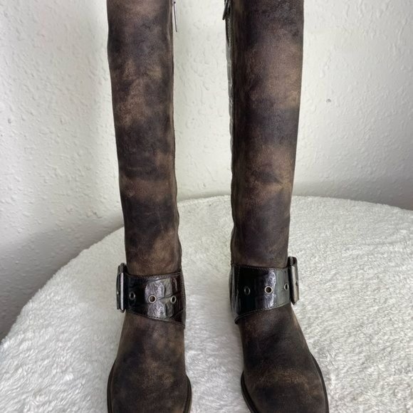 Ladies Donald J Pliner Brown Suede Alligator Knee High Zip Up Boots Size: 6.5 M - Picture 8 of 16
